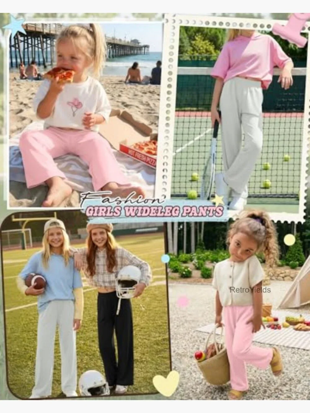 3 Pack Girls Wide Leg Sweatpants Elastic Waist Baggy Pants with Pockets